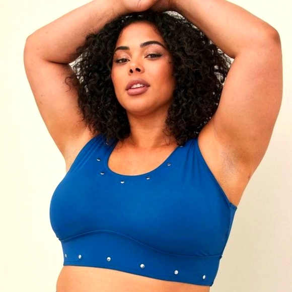 ❤️NWT TORRID SWIM TOP - STUDDED SCOOP SWIM TOP - WIRE FREE - POSEIDON BLUE - Picture 6 of 9